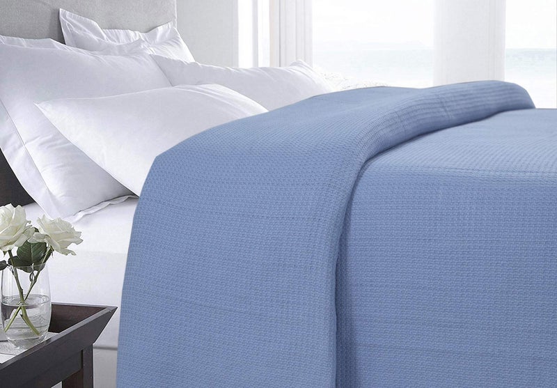 DOLLCENT 100% Cotton California King Size Blanket For Bed, Premium Combed Lightweight Blankets, Washed Breathable Cozy Bed Throw Blanket, Blue Cal King Cotton Blankets For All Season: Blue (102"x108") - Image 5